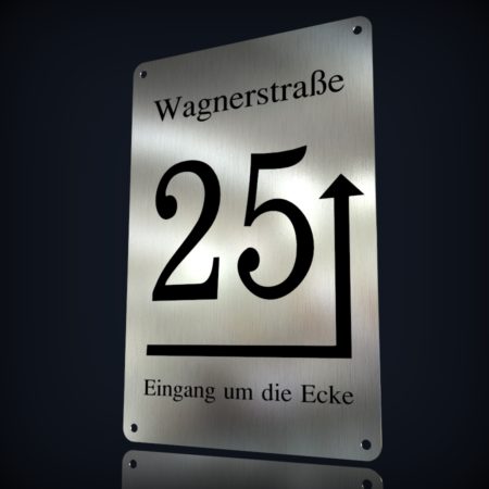 Edelstahl Hausnummer "25 - Eingang um die Ecke" – Bild 3