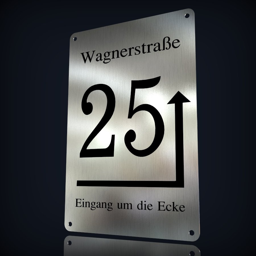 Edelstahl Hausnummer "25 - Eingang um die Ecke" – Bild 3
