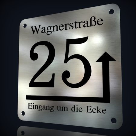 Edelstahl Hausnummer "25 - Eingang um die Ecke" – Bild 2