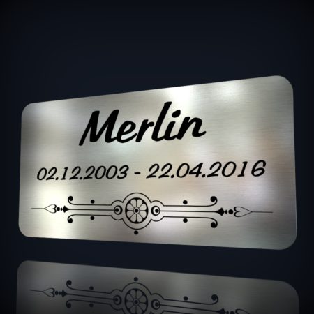 Edelstahl Grabschild “Merlin”