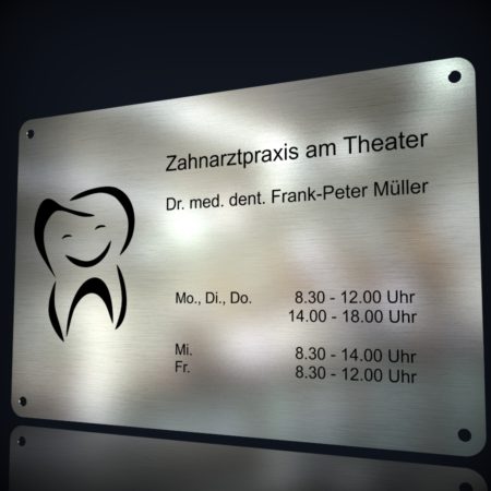 Edelstahl Firmenschild “Zahnarzt”