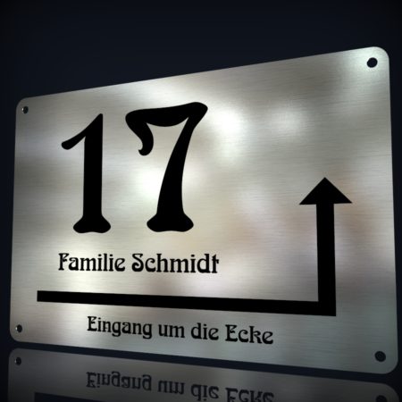 Edelstahl Hausnummer “17 – Eingang um die Ecke”