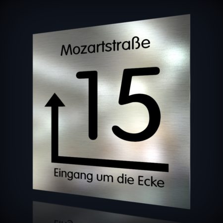 Edelstahl Hausnummer “15 – Eingang um die Ecke-2”