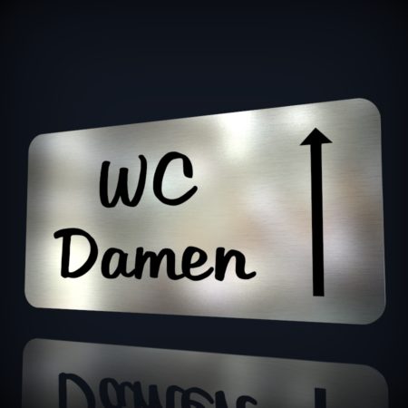 Edelstahl Hinweisschild “WC-Damen-3” mit Hinweispfeil