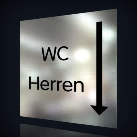 Edelstahl Hinweisschild “WC-Herren-2” mit Hinweispfeil