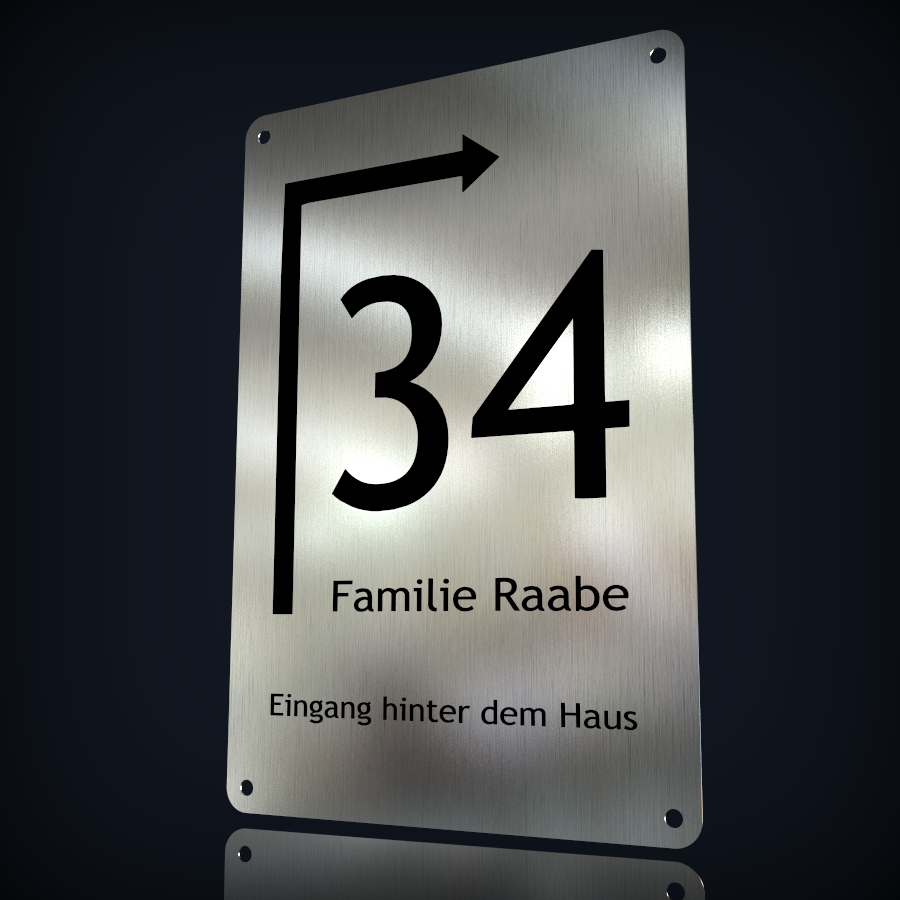 Edelstahl Hausnummer "34 - Eingang hinter dem Haus" – Bild 3