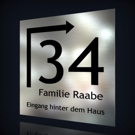 Edelstahl Hausnummer „34 – Eingang hinter dem Haus-2“