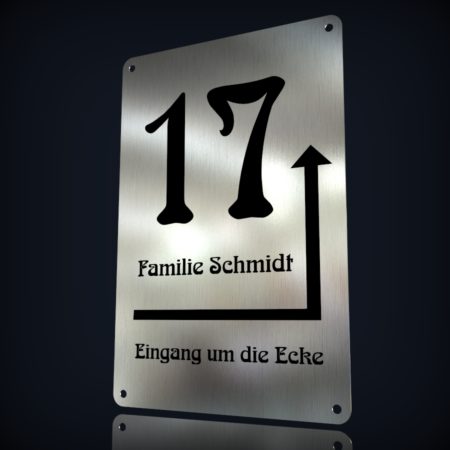 Edelstahl Hausnummer "17 - Eingang um die Ecke" – Bild 3