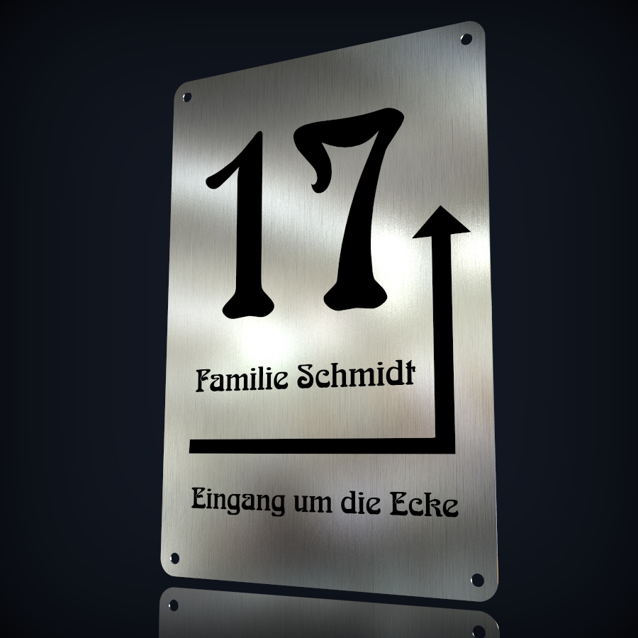 Edelstahl Hausnummer "17 - Eingang um die Ecke" – Bild 3