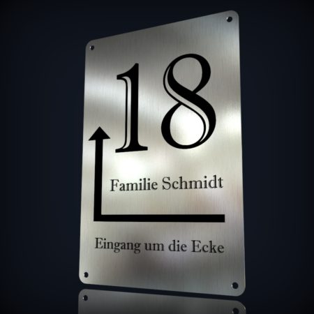 Edelstahl Hausnummer "18 - Eingang um die Ecke" – Bild 3