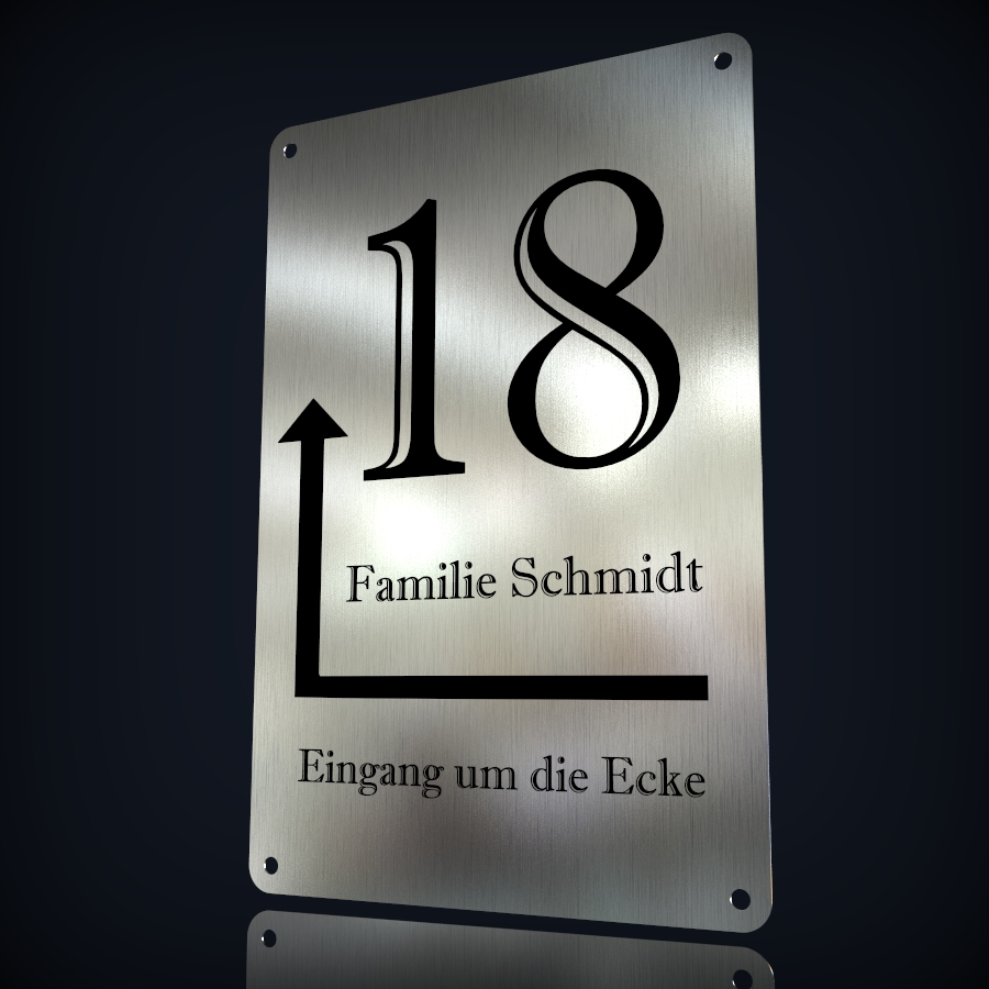 Edelstahl Hausnummer "18 - Eingang um die Ecke" – Bild 3