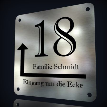 Edelstahl Hausnummer "18 - Eingang um die Ecke" – Bild 2