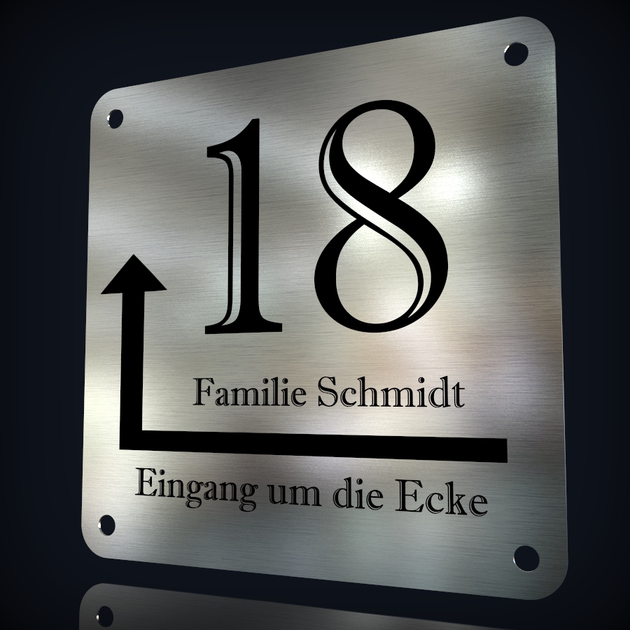 Edelstahl Hausnummer "18 - Eingang um die Ecke" – Bild 2