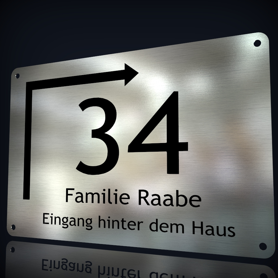 Edelstahl Hausnummer "34 - Eingang hinter dem Haus"