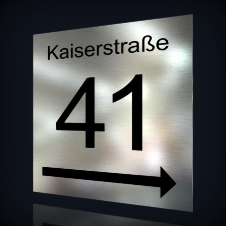 Edelstahl Hausnummer „41-2“ mit Hinweispfeil