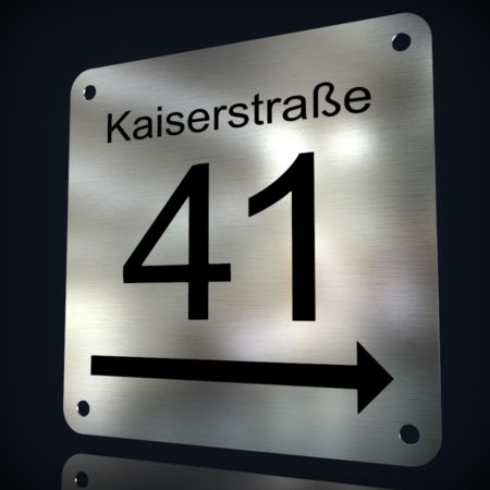Edelstahl Hausnummer "41" mit Hinweispfeil – Bild 2