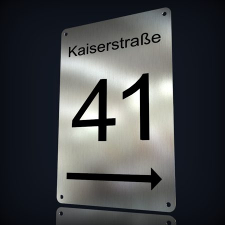 Edelstahl Hausnummer "41" mit Hinweispfeil – Bild 3