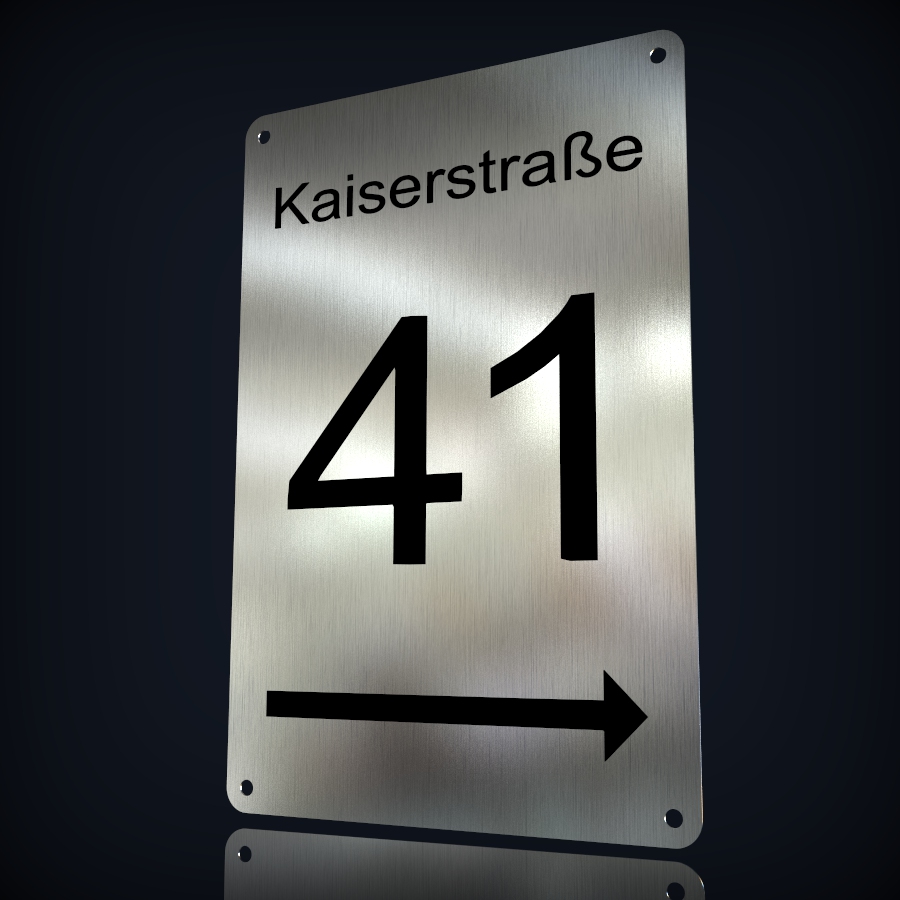 Edelstahl Hausnummer "41" mit Hinweispfeil – Bild 3