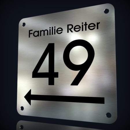 Edelstahl Hausnummer "49" mit Hinweispfeil – Bild 2