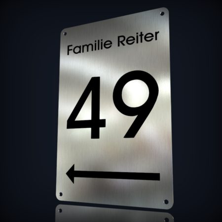 Edelstahl Hausnummer "49" mit Hinweispfeil – Bild 3