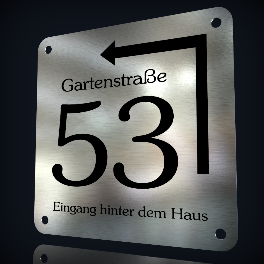 Edelstahl Hausnummer "53 - Eingang hinter dem Haus" – Bild 2